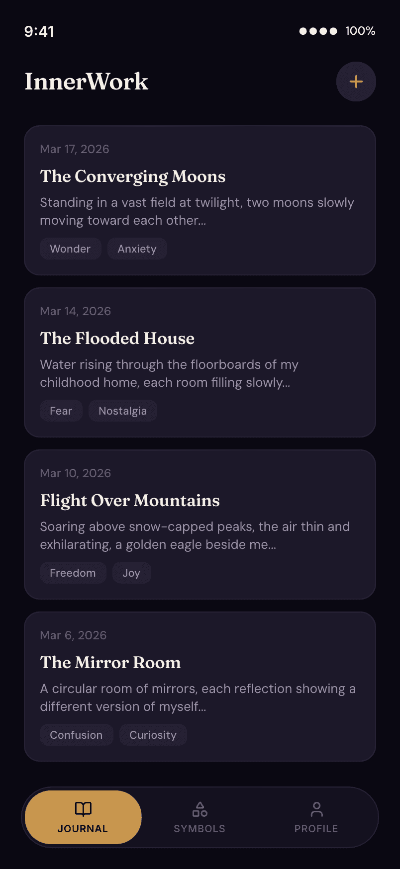 InnerWork home and journal screen